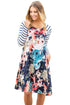 Multiple Floral Print Stripe Raglan Sleeve Dress